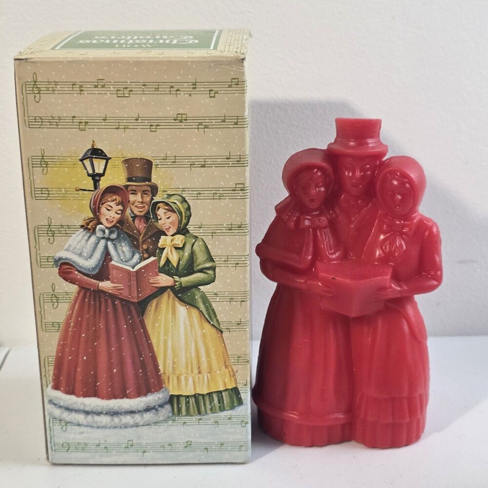 Vintage Avon Christmas Carolers Red Wax Figurine Holiday Decor Original Box Vtg